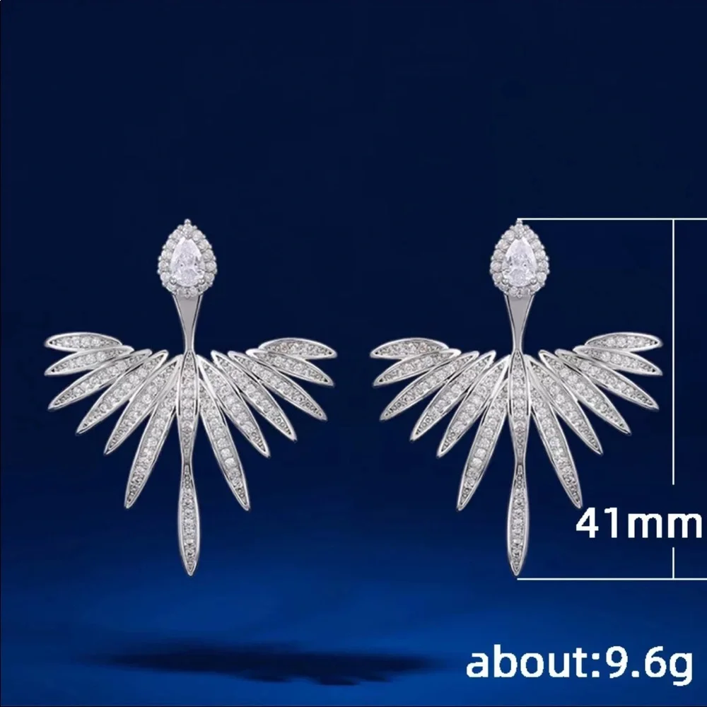 New 925 Silver Wings of Angel Diamond Stud Earrings - Picture 5 of 5